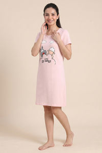 Zivame Farm Lore Knit Cotton Knee Length Nightdress - Cradle Pink — thumbnail 2